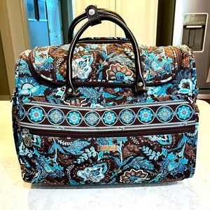 Vera Bradley Rolling Duffel. Carry-on size. Java Blue & brown paisley.